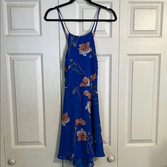 LULU'S X-Large Cherished Moment Royal Blue Floral Print Lace-Up Skater Dress - Picture 4 of 11